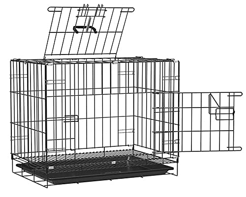 Woofy Dog Cage - Powder Coated, Double Door Folding Metal Cage/Crate/Kennel with Removable Tray and Paw Protector for Dogs, Cats and Rabbits - 36 Inch - Black Antic Silver - Color