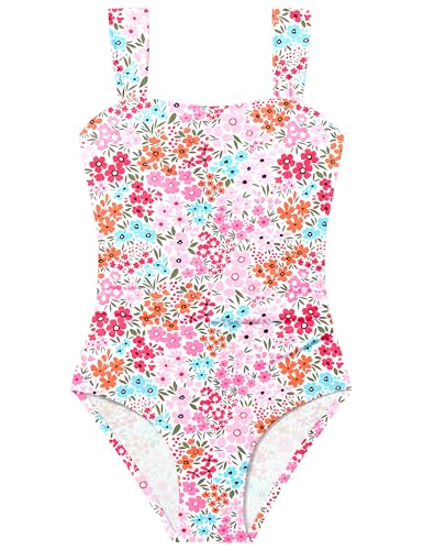 Image of CRISONE Girl Swimsuit One Piece Bathing Suit for Girls Retro Square Neck Adjustable Straps Girls' Swimwear 9-16Y