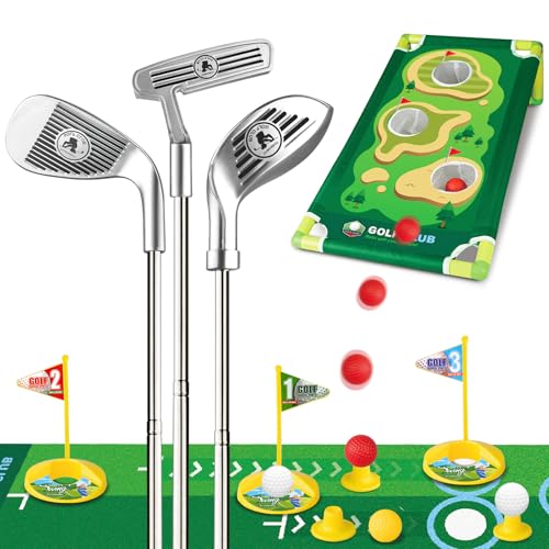 Liberry Kids Golf Set Aged 3 4 5 6 for Boys Girls, Retractable Toddler Golf Clubs Set with Putting Mat & Cornhole Board, Outdoor Indoor Sports Toy...