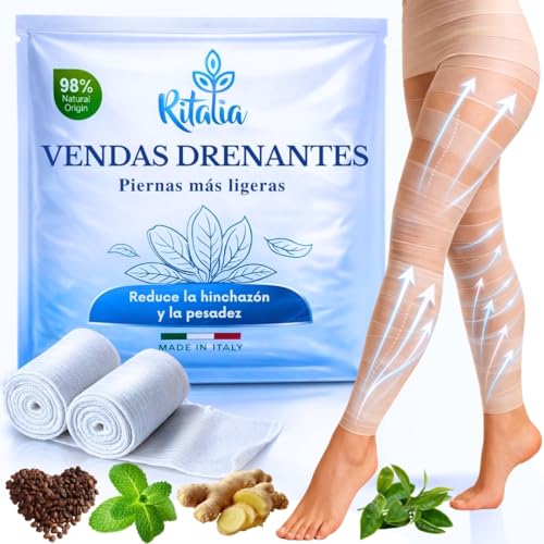 Vendas frías para piernas Ritalia® – Efecto refrescante, extractos 100 % naturales, tratamiento tonificante, revitalizante y anticelulítico para las piernas.