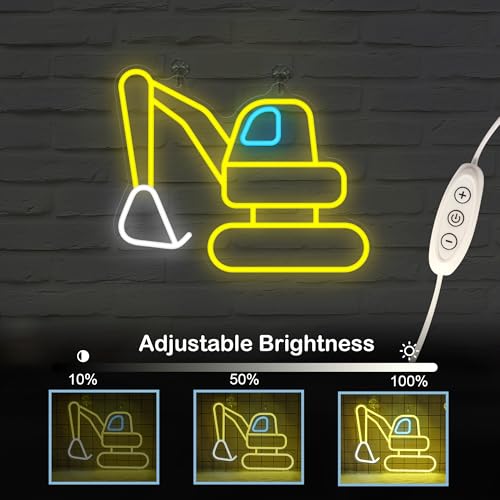 Image of CoolGift Mart Excavator Neon Sign, Vibrant LED Light Decoration, Construction Decor for Boys Room, Bedroom, Playroom, Man Cave - Ideal Gift for Kids and Teens