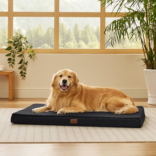 BEDSURE orthopädisches Hundebett Grosse Hunde - 112x81x7.6cm Hundekissen flauschig Hundematte waschbar Hundematratze in schwarz für große Hunde