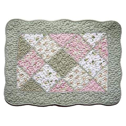 Florence Happy @ England Vintage Shabby Chic Floral Brown Patchwork Embroidered Quilted Cotton Bedroom Bath Floor Mat Rug … (Spanish Green) Cover