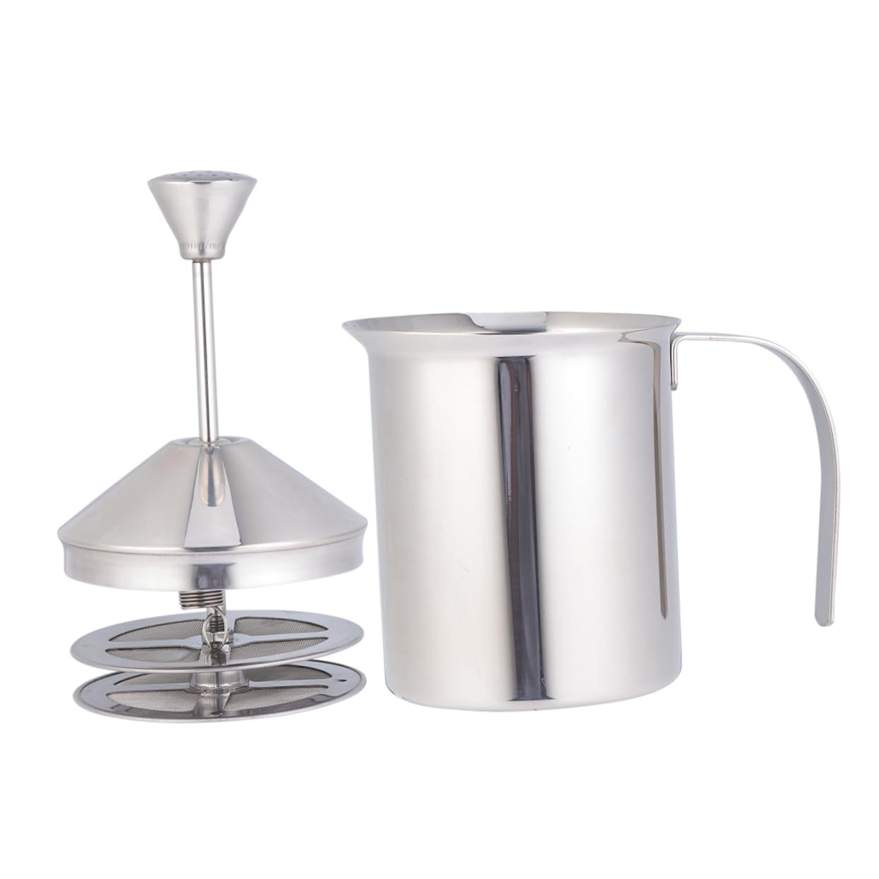 FELTECHELECTR Stainless Steel Manual Milk Frother with Double Layer Filter Frothing Pitcher for Thick Milk for Home and Coffee Shops Heat Resistant Coffee Utensil