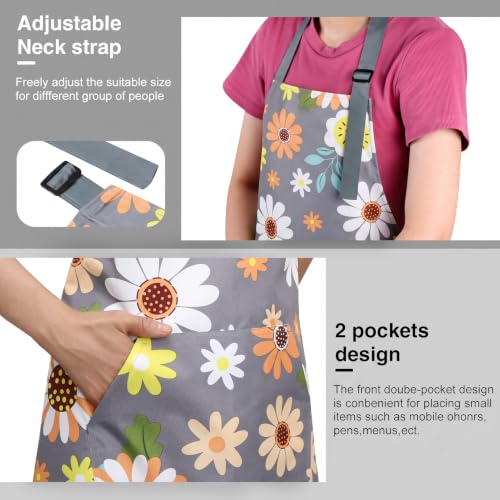 Image of BOUMUSOE 3 Pack Floral Aprons with Pocket, Blooming Womens Aprons