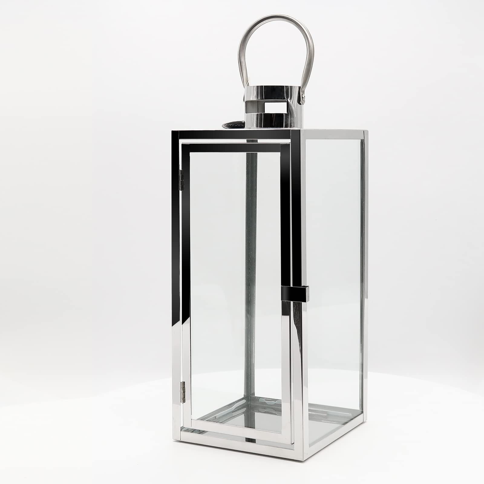 Dekovita 42cm Laterne aus Edelstahl - Gartenlaterne mit Glas-Scheiben und Henkel - Metall Deko-Laterne Windlicht