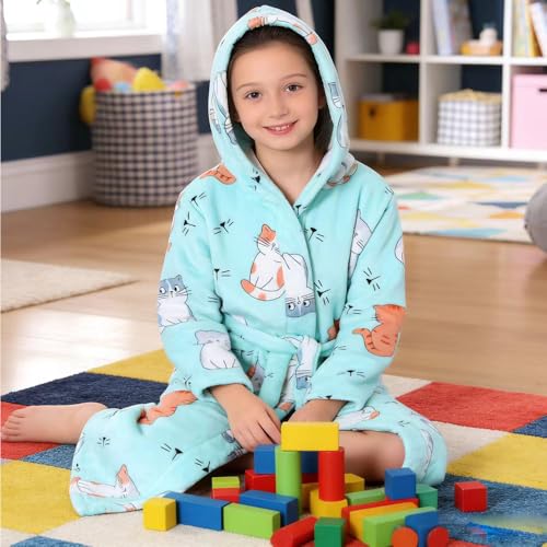 Image of Boys Girls Bathrobes,Toddler Boy Girl Robes,Children's Plush Soft Coral Fleece Hooded Pajamas Sleepwear for Kids