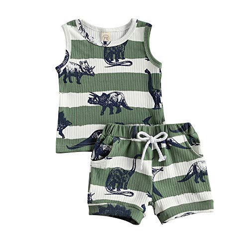 Image of 2Pcs Baby Boys Summer Clothing Sets Cute Letters Print Sleeveless Tank Tops T-Shirt+Palm Shorts Outfits