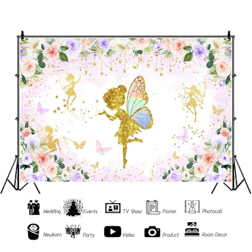 Fondo fotográfico floral rosa y dorado 7x5 ft miniatura 2
