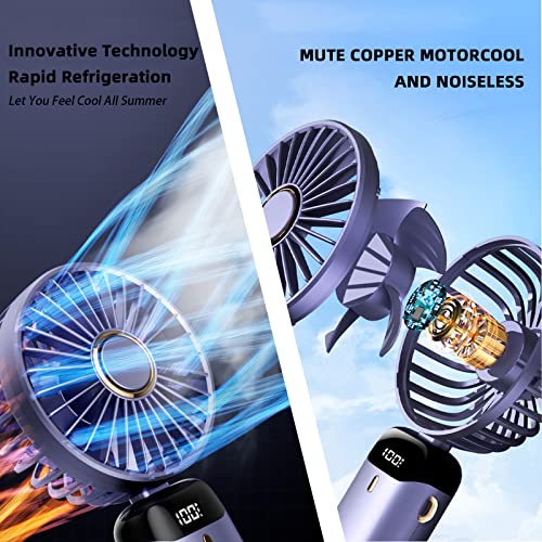 Waudm Handheld Fan,Portable Personal Fan,5000Mah Rechargeable,5 Speeds With Led Display,90° Adjustable,Mini Desk Fan With 8-14H Working Time Purple #TOP5