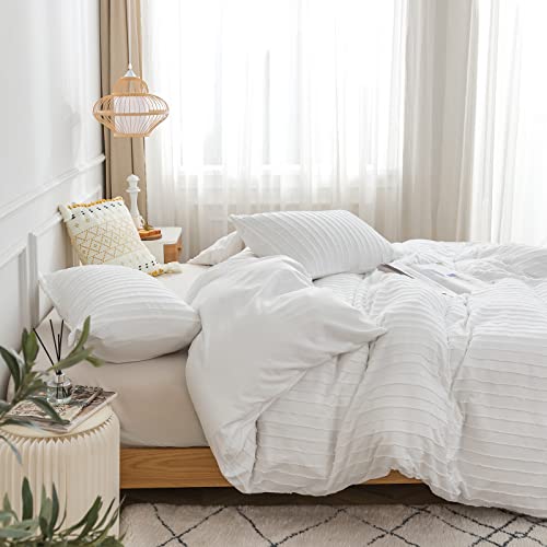 Yundo Duvet Cover Set Twin - Duvet Cover Twin Size, 2 Pieces Tufted Duvet Cover Set And Embroidery Comforter Cover For All Seasons (White, Twin #TOP3