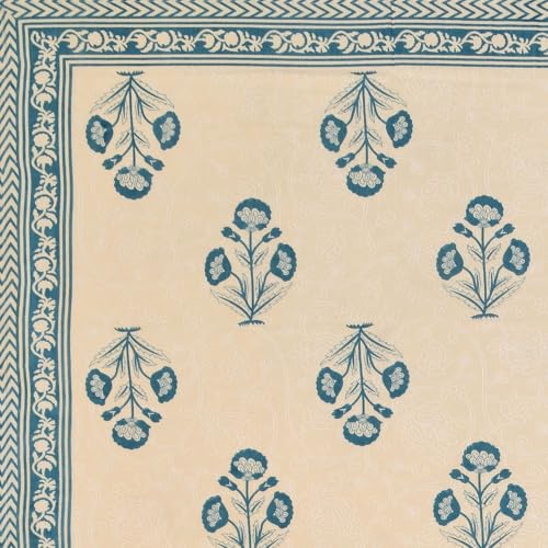 Image of Living Roots Ethnic Jaipur Block Print Double Cotton Bedsheet & 2 Pillow Covers, for Mattress Upto 6 inches Thick, No Colour Bleeding, Blue Colour, King Size 90 * 108 inches, 120TC (611-B)