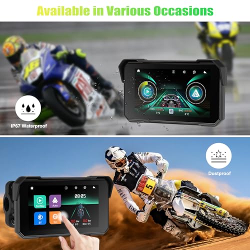 Image of CAMECHO Motorcycle Carplay Screen, Wireless CarPlay Android Auto for Moto, 5 inch Waterproof Touchscreen Portable Car Stereo Support Dual Bluetooth, Siri, Google Assistant