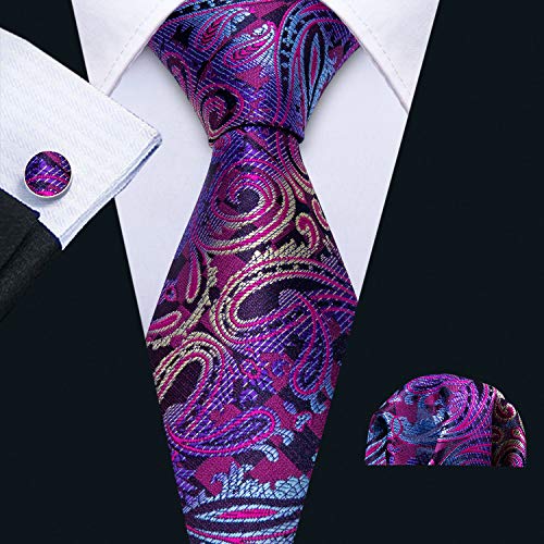 Image of Barry.Wang Men Ties Paisley Woven Silk Necktie Set with Pocket Suqare Cufflinks Formal
