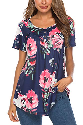 Bequemer Laden Mujer Verano Túnico Botón Tops Camiseta de Manga Corta Casual Larga Blusa