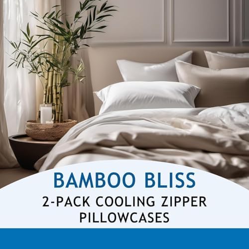 Pillow Cases, 100% Viscose Derived from Bamboo, Cooling Pillowcase, King Size, White, Set of 2 Zippered, for Hot Sleepers - Image 4