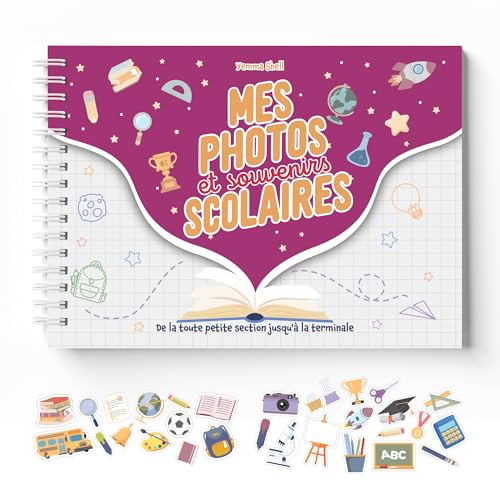 Album photo de classe et souvenirs scolaires de la maternelle au lycée (Violet) -77 pages - Stickers Offerts