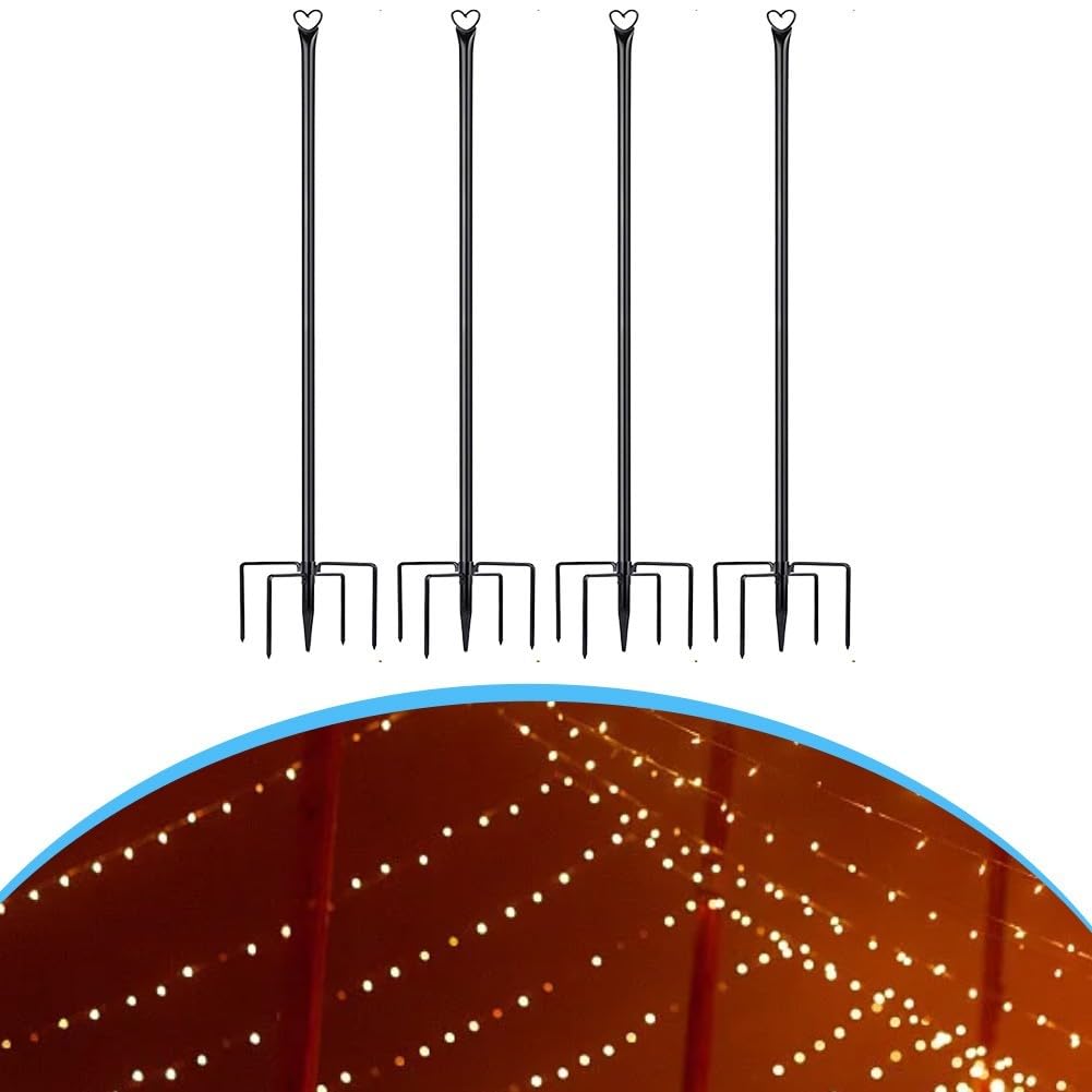 Lot de 4 guirlandes lumineuses de 3 m | Métal antirouille avec base à 5 broches pour une stabilité extérieure | Pour un assemblage facile - Supports de jardin pour mariages, fêtes, décoration de cour