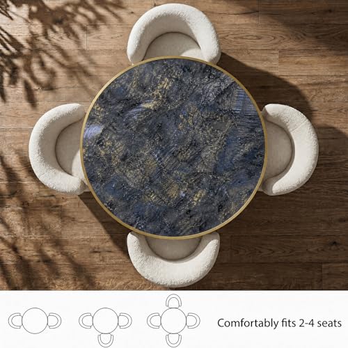 Image of 31.5 inchTulip Table, Sintered Stone Small Round Dining Tables&Metal Edge&Base | Small Modern Circle Dining Table for 2-4 Person ,Bistro Tables for Dining Room /Restaurants /Small Spaces /Marble Starry Sky