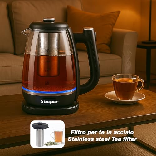 BEPER P101BOL200 Hervidor de vidrio de 1.8L, tetera eléctrica con filtro, base giratoria de 360°, apagado automático y protección contra sobrecalentamiento - 2200W - imagen 3