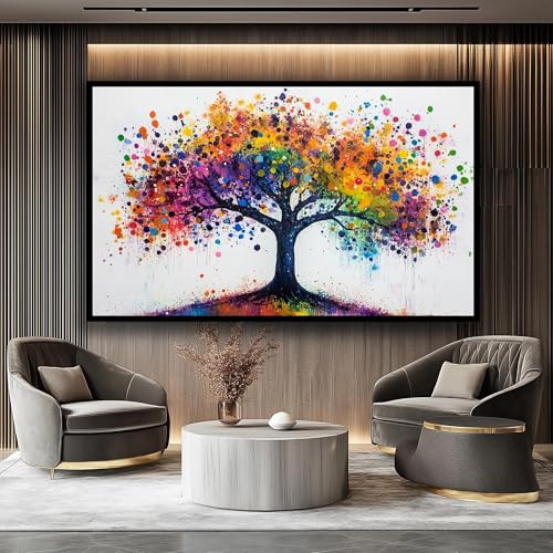 Art mural arbre de vie arc-en-ciel : cadeau de pendaison de crémaillère tableau salon