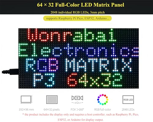 Image of 64x32 2048 RGB Full Color LED Matrix Panel,3mm Pitch, Display Text /Colorful Image /Animation Adjustable Brightness, Chainable, Compatible with Raspberry Pi / Pi Pico / ESP32, GOB Version-Water-Proof