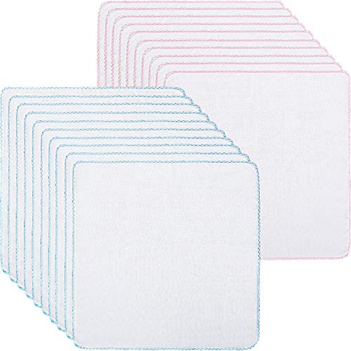 20 Pieces Facial Cleansing Muslin Cloths Soft Cloths Remove Makeup Tool Polishing Facial Cloths (11.8 x 11.8 Inch, Pink and Blue)