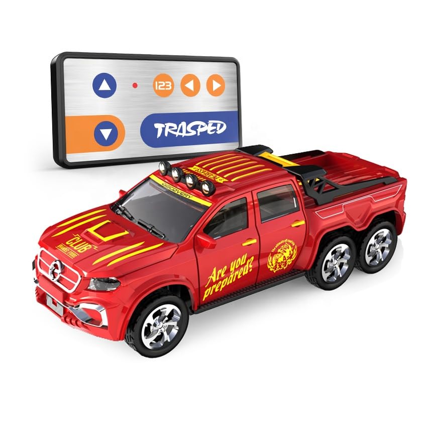 Image of Mini Alloy Off-Road RC Car for Kids 6+ 1:64 Scale Remote Control Car Toys Strip Lights, 2.4Ghz, USB Rechargeable (Red)