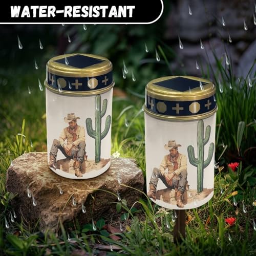 Image of Western Cowboy Solar Lights for Grave - Flameless Solar Powered Light for Prayer and Gravesite Decorations - Waterproof Cemetery Solar Candles