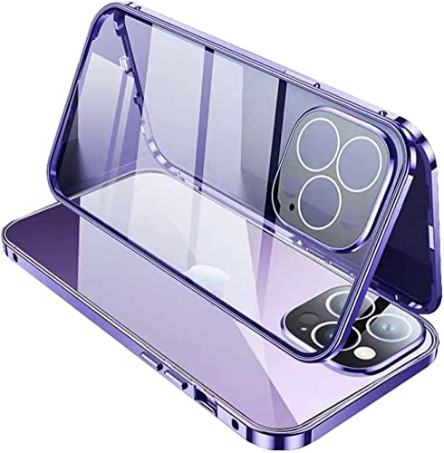 Coque iPhone 14 Pro Max bumper métal et verre double face violet de luxe
