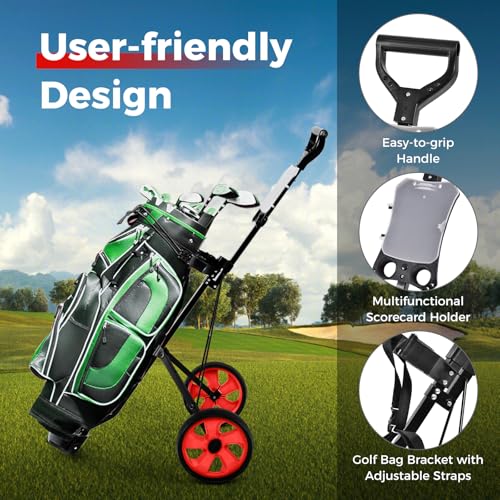 COSTWAY Folding Golf Push Pull Cart, Lightweight 2 Wheels Golfs Bag Trolley with Convenient Handle, Scoreboard Holder and Foot Brake - Image 3