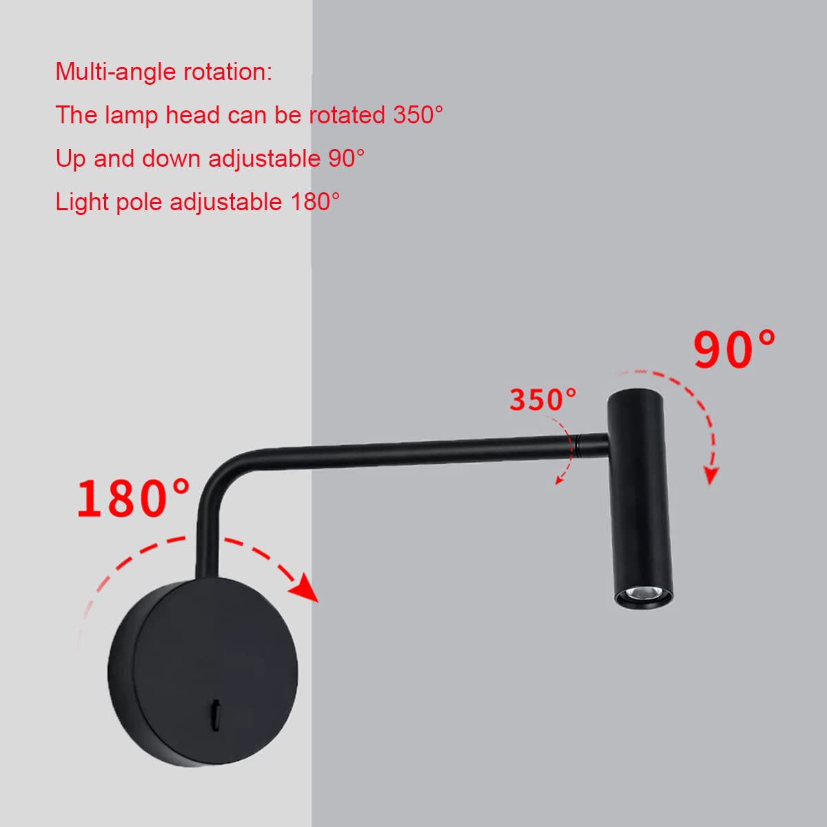 Wandlampe Innen Mit Schalter Und Stecker 3W LED Wandleuchte Mit 1.5M Kabel Verstellbar Wand Leselampe Nachttischlampe Warmweiß 3000K Wandspot Flurlampe Für Wohnzimmer Schlafzimmer Hotel Lernen,Schwarz