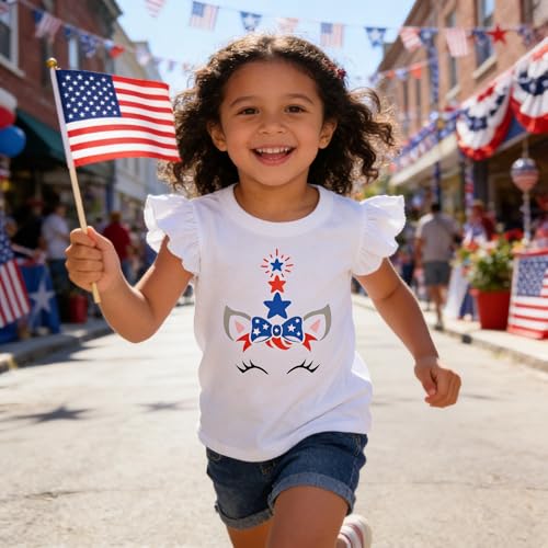 Image of Tkria July 4th Tank Top Girl Toddler 4th of July Shirt Baby Girl American Flag Shirt USA Ruffle Tee Girl Patriotic Outfit