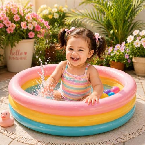 Image of 2 Ft Inflatable Swimming Pool for Adults & Kids with Electric Pump | Large Rectangular Family Pool | Thick PVC Leak-Proof Portable Bath Tub for Garden, Terrace, Outdoor Summer (C 2FEET)