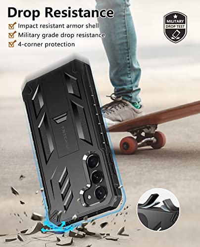 Fntcase For Samsung Galaxy-S23 Protective Case: Dual-Layer Rugged Shockproof Cell Phone Cover With Built-In Screen Protector & Kickstand|Military Drop Proof Full Protection Bumper Cases 6.1'' Black #TOP4