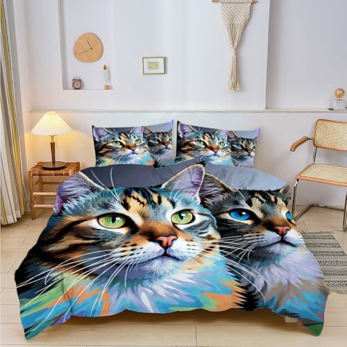 Housse de couette 140x200 chat coloré douce en microfibre avec zips - 3