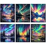 Hongyrjy 6 Pack Aurora Diamond Painting - Diamond Art Kits Adults,Aurora 5D Diamond Painting Kits for Adults,Landscape Gem Art Kits Adult and Crafts Home Decor 12x10inch