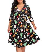 Amazon.com: Pinup Fashion Women Plus Size Christmas Dress  Ugly Xmas  Holiday Funny Santa Claus Print Long Sleeve Fall Above Knee Length Dresses  : Clothing, Shoes & Jewelry