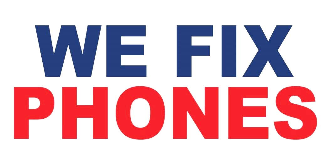 We Fix Phones Store Decal Sticker - 4.5x12 Inch Red & Blue Vinyl Sign For Retail Windows & Doors