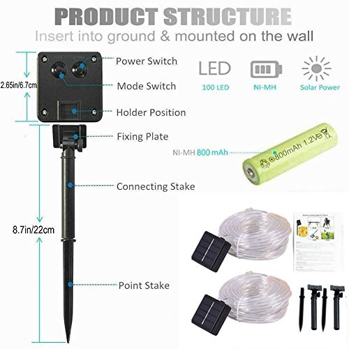 image for LiyuanQ Solar String Lights Outdoor Rope Lights, 2 Pack 8 Modes 100 LE