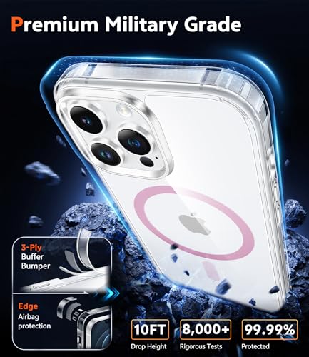 Image of FNTCASE for iPhone 12 Pro-Max Case: Clear Magnetic Phone Cases Compatible with Magsafe Slim Anti Yellowing Military Grade Drop Protection Rugged Protective Transparent Cell Phone Cover (C-A Pink)