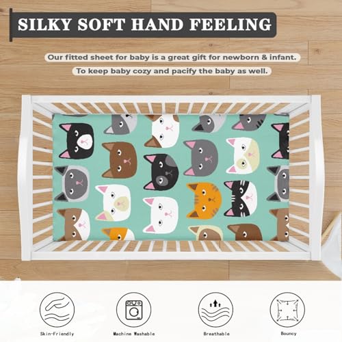 Image of Cute Cat Fitted Crib Sheet Cat Face Baby Crib Sheet Fit Standard Crib and Toddler Mattress,Crib Mattress Sheets for Boys Girls 28 inchx52 inch