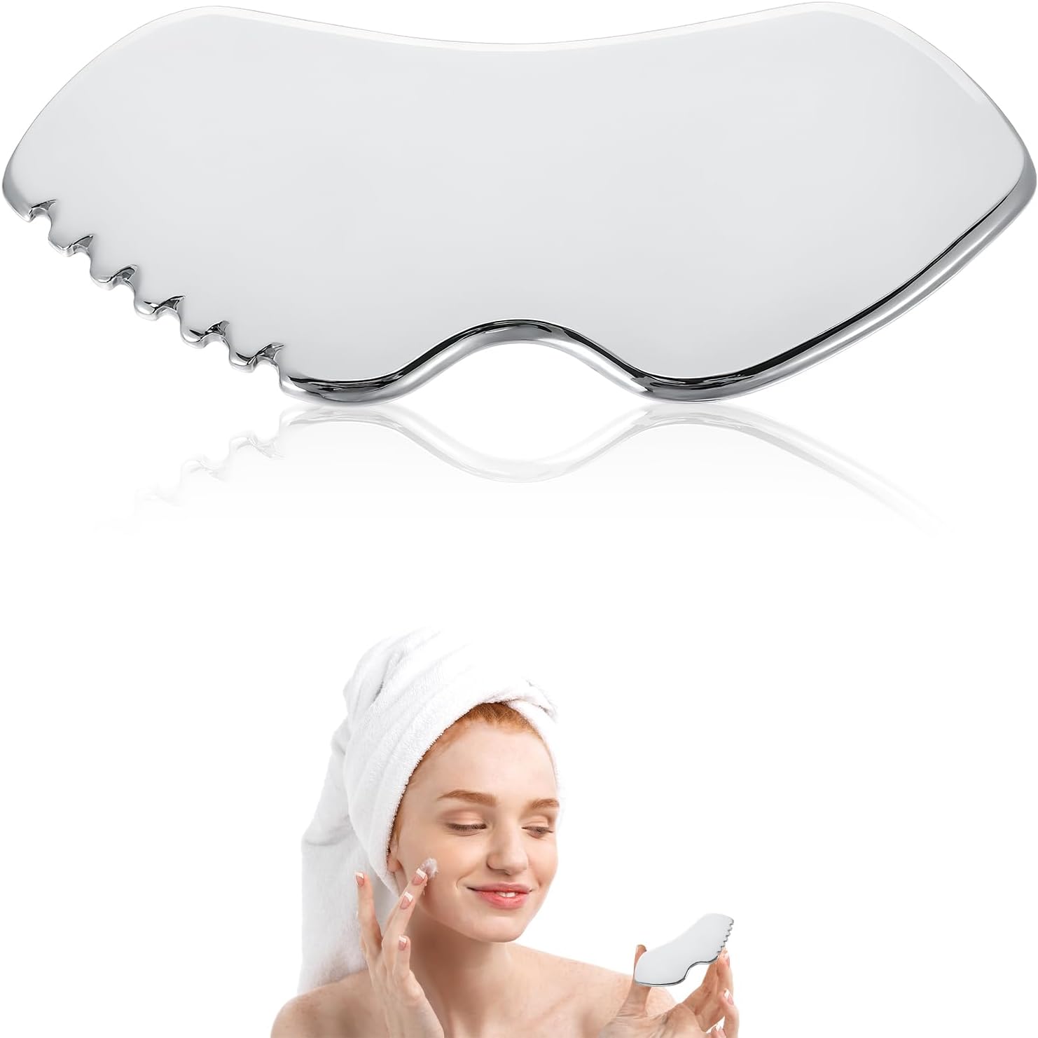 YUXIANLB Gua Sha フェイスツール ステンレススチール マッサージツール 1個 メタルフェイスマッサージプレート リップ型スクレイピングボード 顔 首 リンパ排水 マッサージ スキンケア フェイスクリーム塗布用