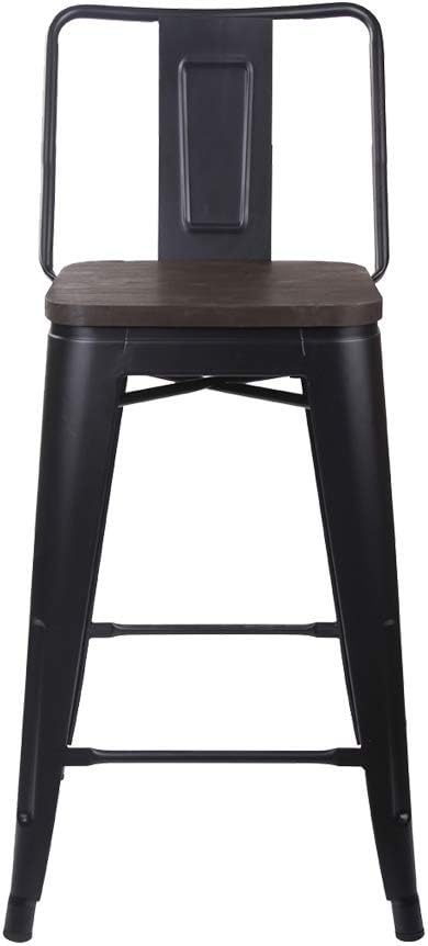 GIA 24-Inch Counter Height Middle Back Metal Stool Chair with Dark Wood Seat, Black