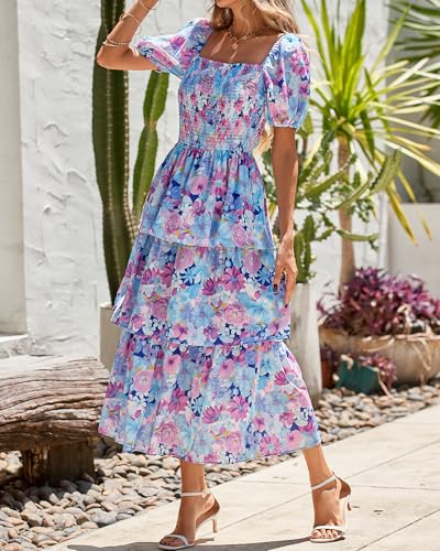 Image of BTFBM Womens Floral Smocked Summer Maxi Dresses