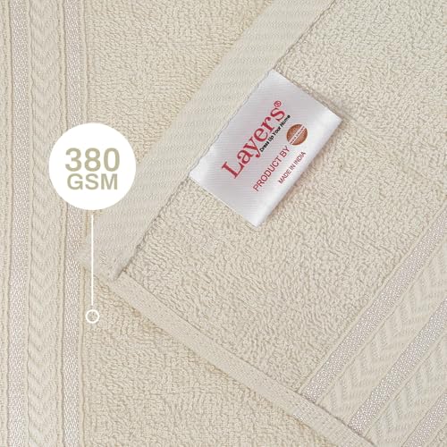 Image of Layers 100% Cotton Bath Towel | True Care Collection | 380 GSM Super Absorbent | Soft & Quick Dry | Shrink & Pill Resistant | Beige Solid Minimalist | 1 Piece for Men & Women | 60 x 120 cm
