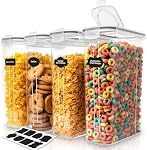 KICHLY Boîte de 4 Stockage des contenants céréaliers - Distributeur de céréales & Contenants de stockage pour l'organisation et le stockage des garde-mangers - Distributeurs de nourriture pour comptoirs de cuisine et boîtes à biscuits