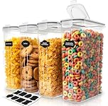 KICHLY Cereal & Dry Food Storage Container (Set of 4) – BPA Free Plastic – Airtight Kitchen Storage Containers – Cereal Dispenser for Kitchen & Pantry