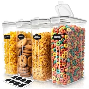 Utopia Kitchen Cereal Containers Storage Set – 4 Pack 4L(135.2 oz) Airtight Food Storage Containers with Lids, BPA-Free Cereal Dispensers for Pantry Organization and Storage (Clear)