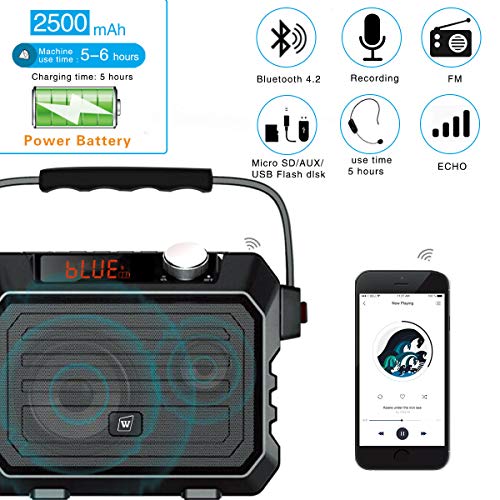W WINBRIDGE Portable PA Speaker Sound System with Bluetooth Headset Microphone 30W Echo, Wireless Loudspeaker & Voice Amplifier Rechargeable, Small Size, Handy and Multi-functional H5 - Thumbnail 4